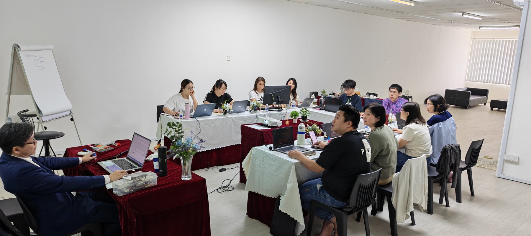 教室全景，学员们各自用电脑实操